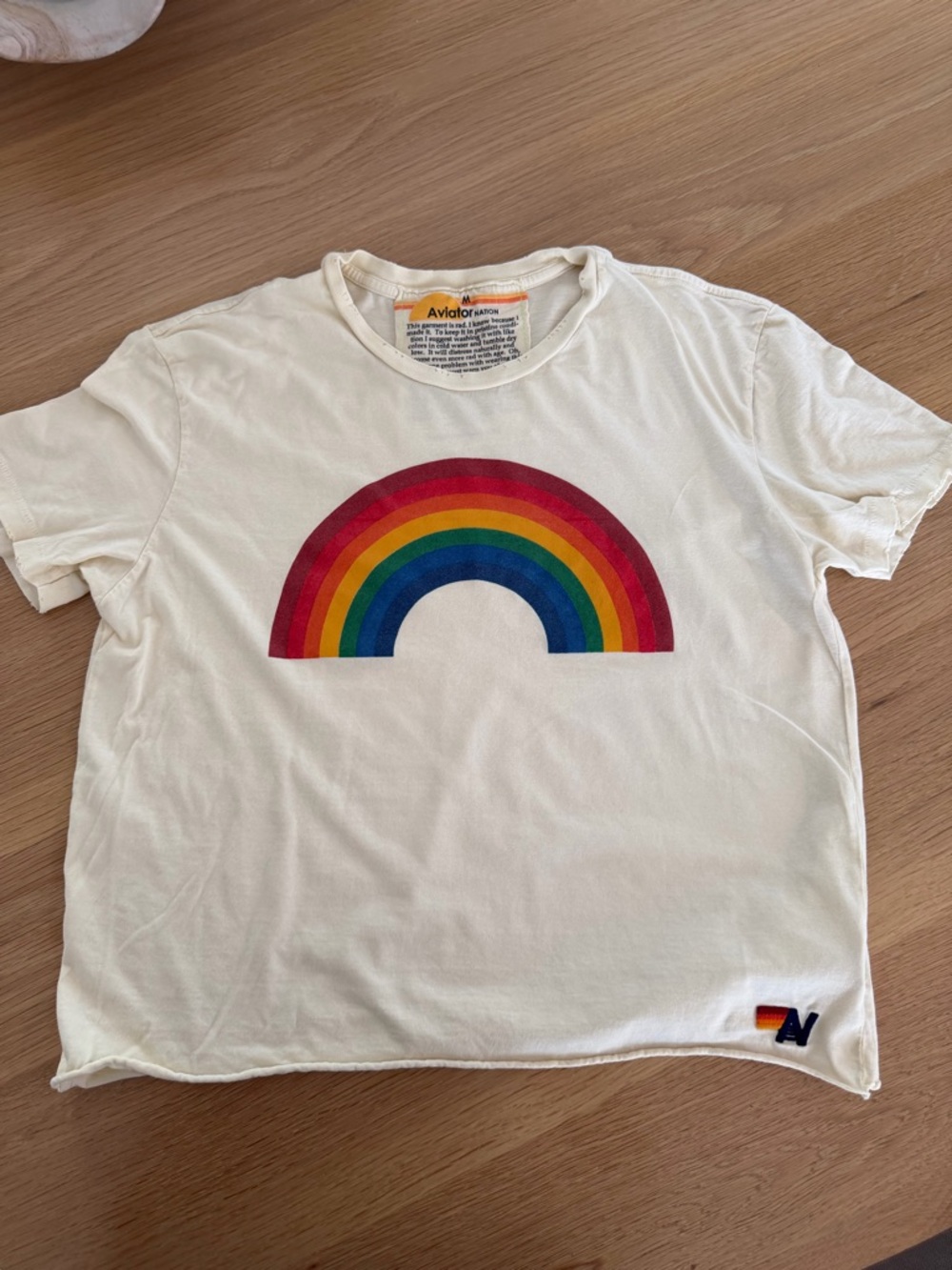 Aviator Nation Rainbow Boyfriend Tee, Vintage White
